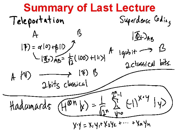 Summary of Last Lecture 