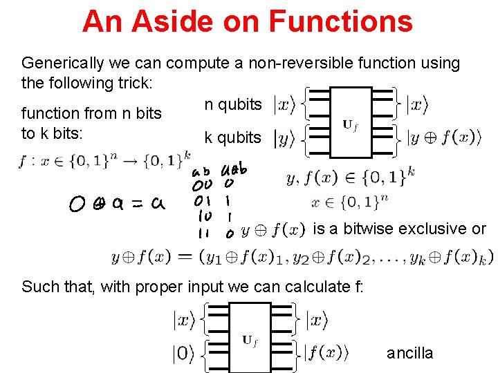 An Aside on Functions Generically we can compute a non-reversible function using the following