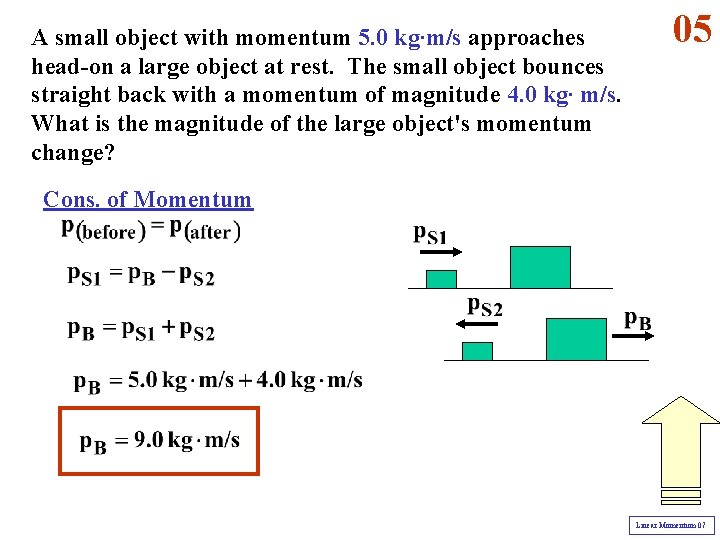 A small object with momentum 5. 0 kg∙m/s approaches head-on a large object at