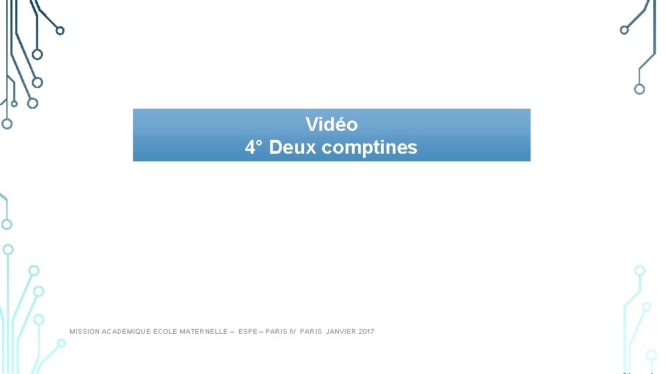 Vidéo 4° Deux comptines MISSION ACADEMIQUE ECOLE MATERNELLE – ESPE – PARIS IV PARIS