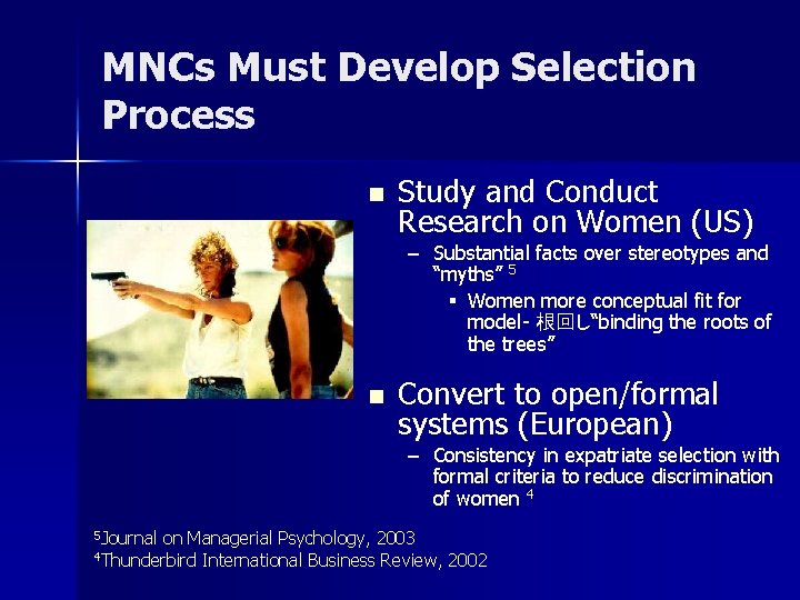 MNCs Must Develop Selection Process n Study and Conduct Research on Women (US) –