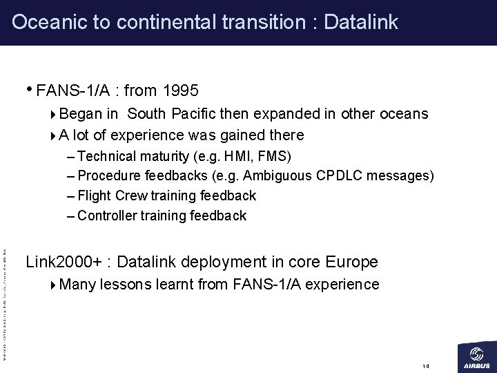 Oceanic to continental transition : Datalink • FANS-1/A : from 1995 4 Began in