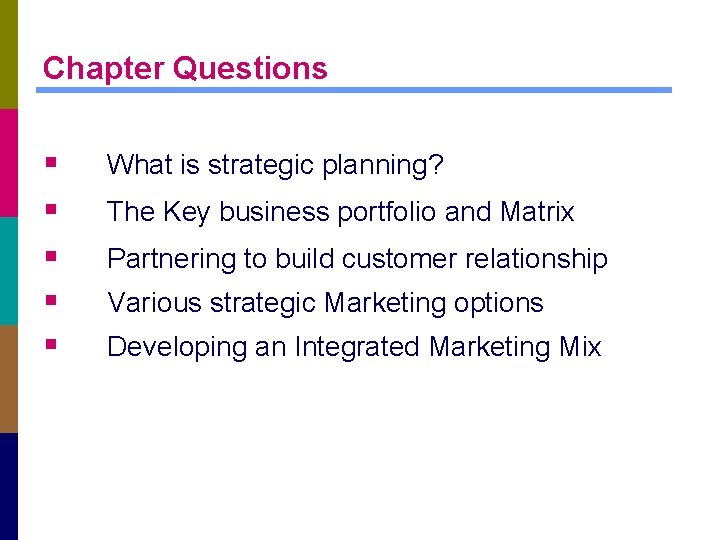 Chapter Questions § § § What is strategic planning? The Key business portfolio and