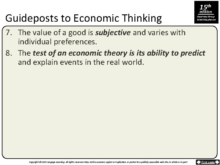 Guideposts to Economic Thinking 15 th edition Gwartney-Stroup Sobel-Macpherson 7. The value of a