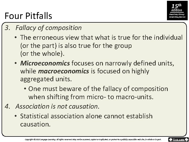 Four Pitfalls 15 th edition Gwartney-Stroup Sobel-Macpherson 3. Fallacy of composition • The erroneous