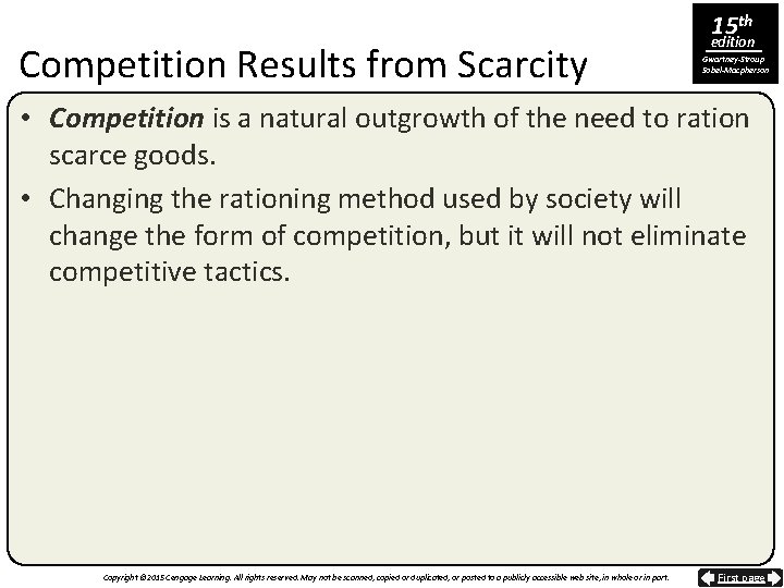 Competition Results from Scarcity 15 th edition Gwartney-Stroup Sobel-Macpherson • Competition is a natural