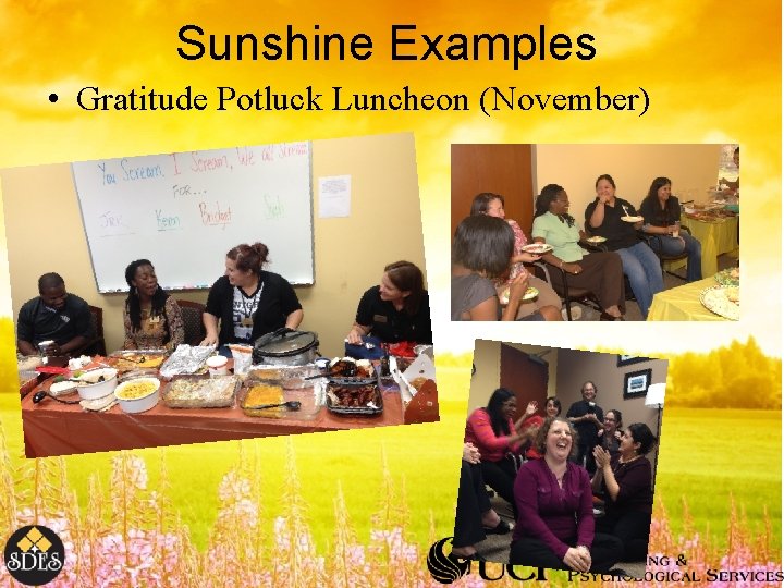 Sunshine Examples • Gratitude Potluck Luncheon (November) 