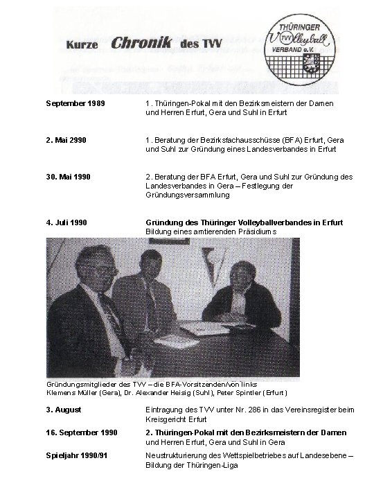 September 1989 1. Thüringen-Pokal mit den Bezirksmeistern der Damen und Herren Erfurt, Gera und