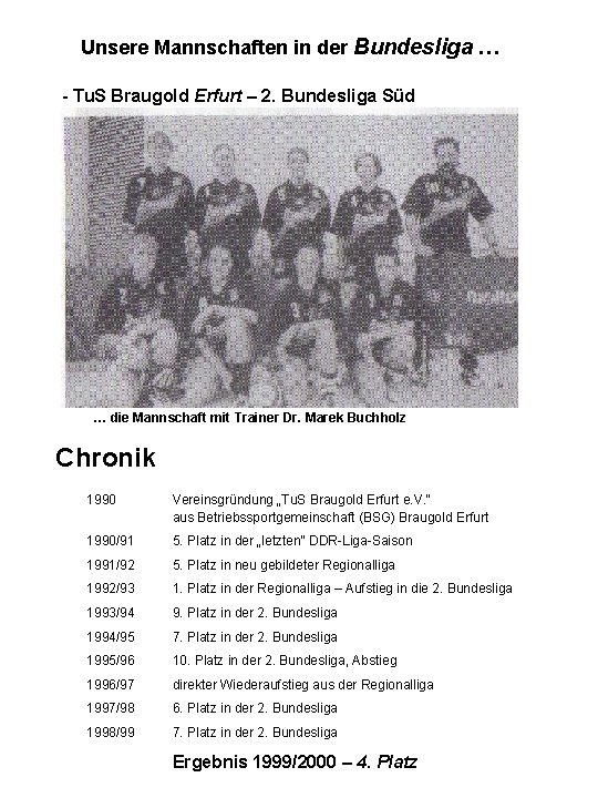 Unsere Mannschaften in der Bundesliga … - Tu. S Braugold Erfurt – 2. Bundesliga