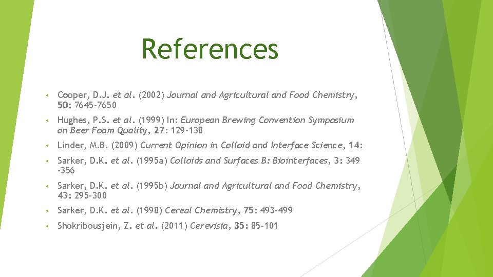 References • Cooper, D. J. et al. (2002) Journal and Agricultural and Food Chemistry,
