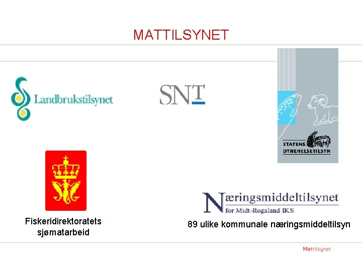 MATTILSYNET Fiskeridirektoratets sjømatarbeid 89 ulike kommunale næringsmiddeltilsyn 