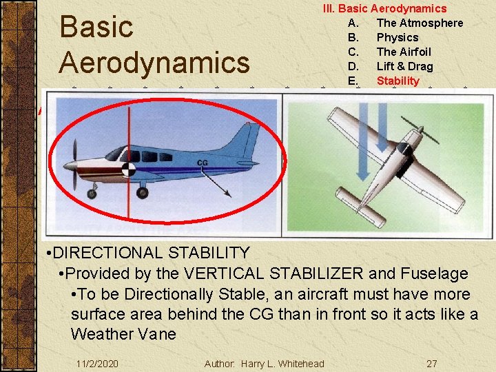 Basic Aerodynamics Aircraft Stability III. Basic Aerodynamics A. The Atmosphere B. Physics C. The