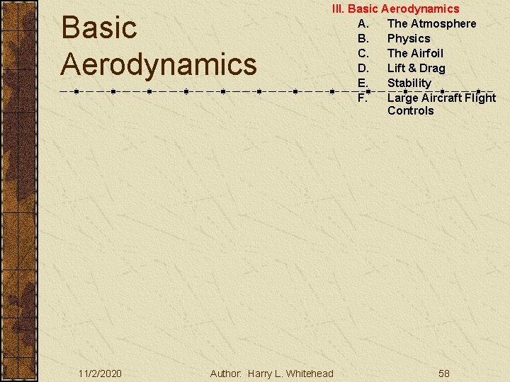 Basic Aerodynamics 11/2/2020 III. Basic Aerodynamics A. The Atmosphere B. Physics C. The Airfoil