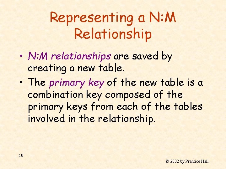 Representing a N: M Relationship • N: M relationships are saved by creating a