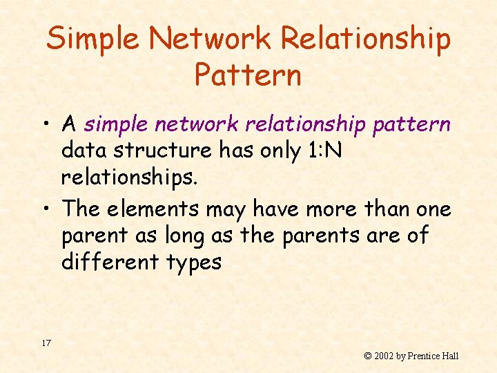 Simple Network Relationship Pattern • A simple network relationship pattern data structure has only