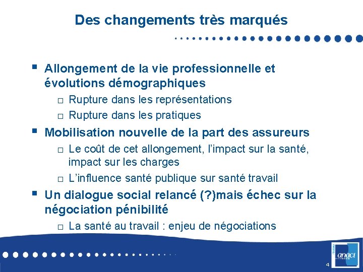 Des changements très marqués § Allongement de la vie professionnelle et évolutions démographiques ¨