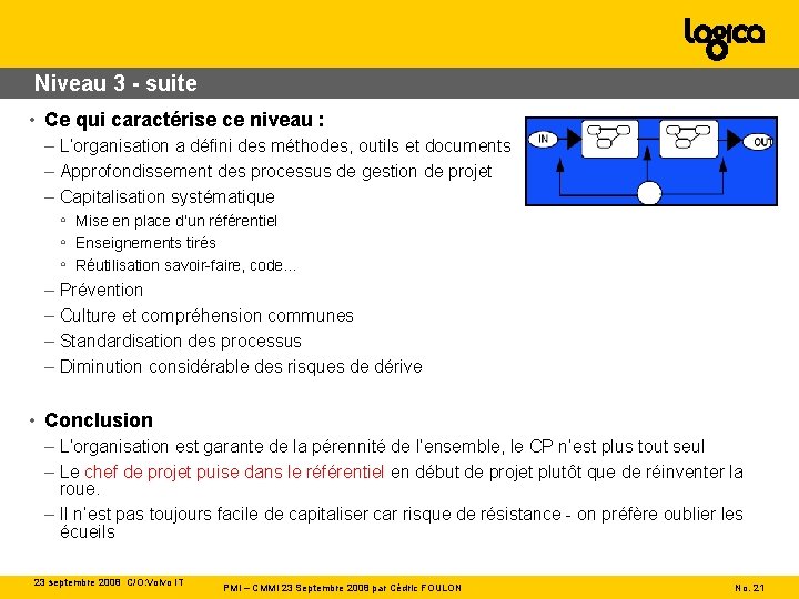 Niveau 3 - suite • Ce qui caractérise ce niveau : – L’organisation a