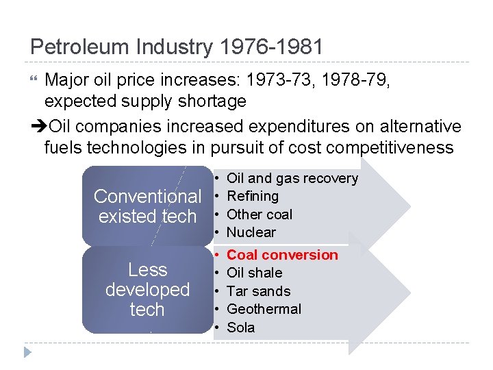 Petroleum Industry 1976 -1981 Major oil price increases: 1973 -73, 1978 -79, expected supply