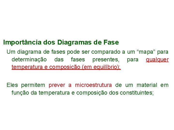 Importância dos Diagramas de Fase Um diagrama de fases pode ser comparado a um