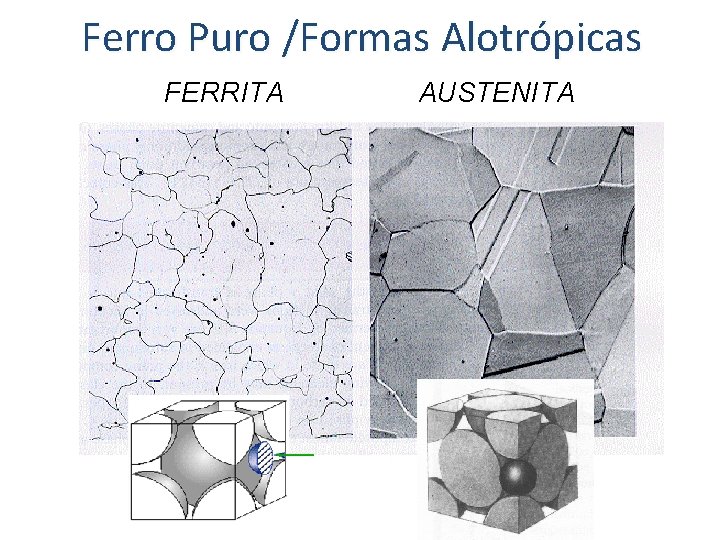 Ferro Puro /Formas Alotrópicas FERRITA AUSTENITA 
