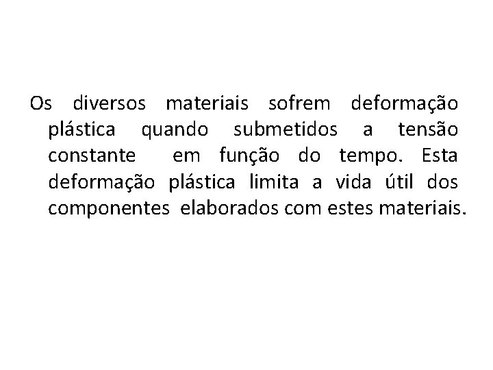 Os diversos materiais sofrem deformação plástica quando submetidos a tensão constante em função do