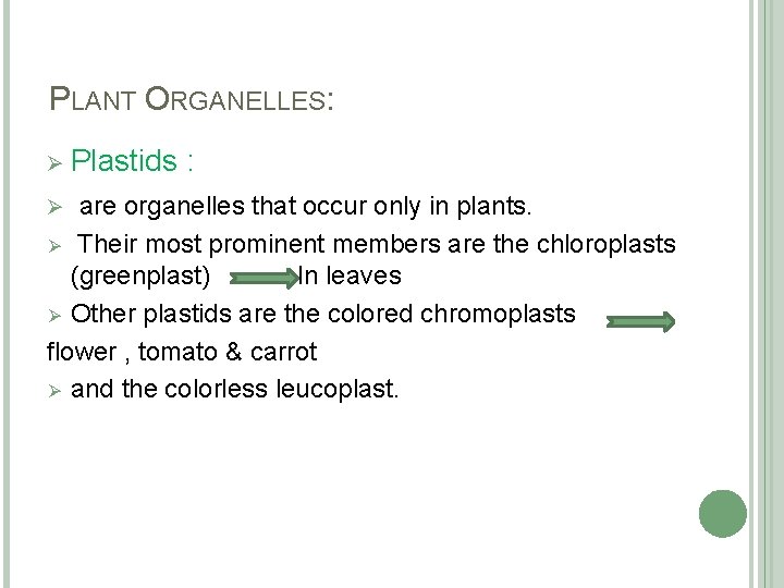 PLANT ORGANELLES: Ø Plastids : Ø are organelles that occur only in plants. Their