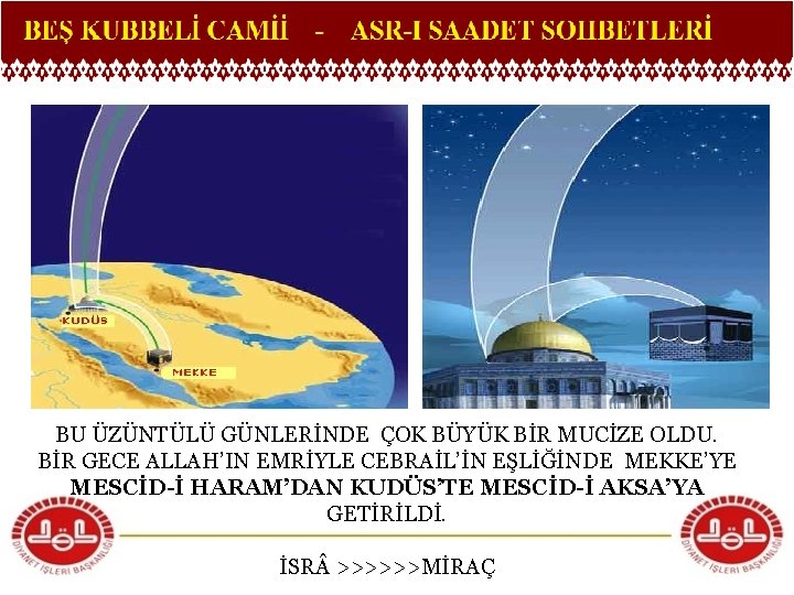 BU ÜZÜNTÜLÜ GÜNLERİNDE ÇOK BÜYÜK BİR MUCİZE OLDU. BİR GECE ALLAH’IN EMRİYLE CEBRAİL’İN EŞLİĞİNDE