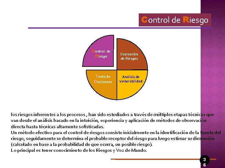 Control de Riesgo Toma de Decisiones Evaluación de Riesgos Análisis de vulnerabilidad los riesgos