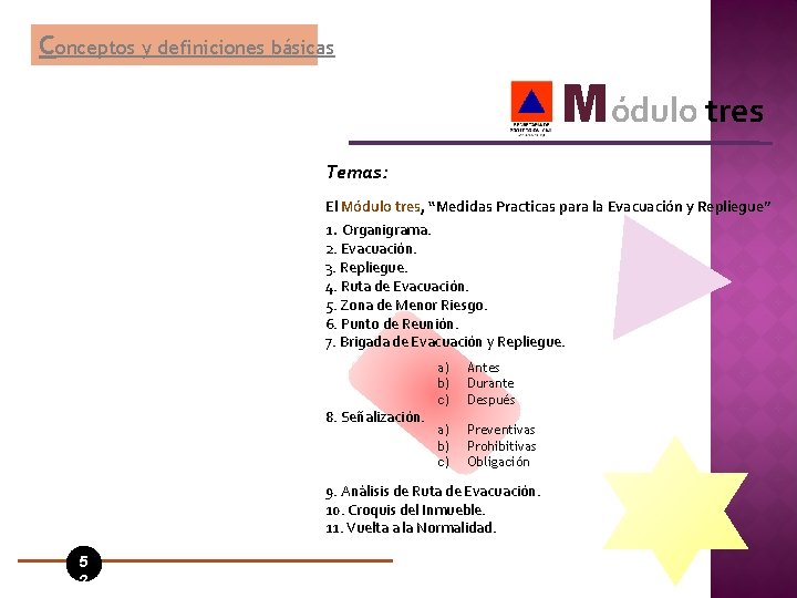 Conceptos y definiciones básicas Módulo tres Temas: El Módulo tres, “Medidas Practicas para la