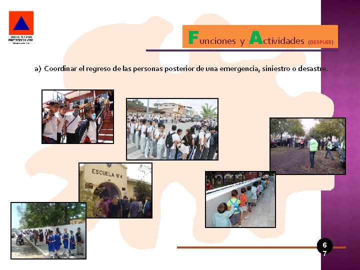 Funciones y Actividades (DESPUES) a) Coordinar el regreso de las personas posterior de una