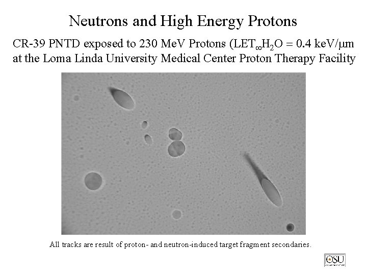Neutrons and High Energy Protons CR-39 PNTD exposed to 230 Me. V Protons (LET