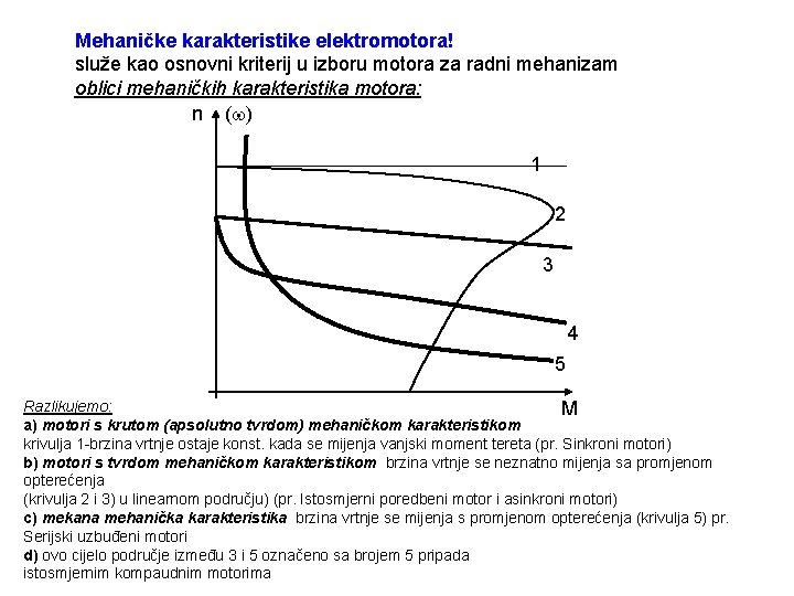 Mehaničke karakteristike elektromotora! služe kao osnovni kriterij u izboru motora za radni mehanizam oblici