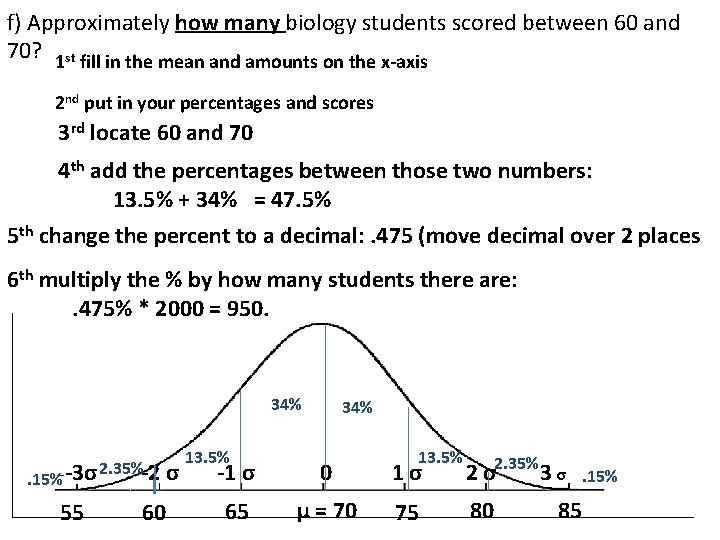 f) Approximately how many biology students scored between 60 and 70? 1 st fill