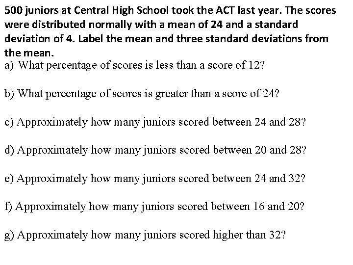 500 juniors at Central High School took the ACT last year. The scores were