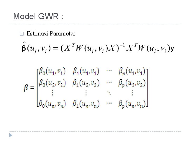 Model GWR : q Estimasi Parameter 