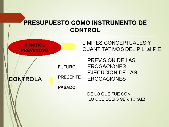 PRESUPUESTO COMO INSTRUMENTO DE CONTROL LIMITES CONCEPTUALES Y CUANTITATIVOS DEL P. L. al P.