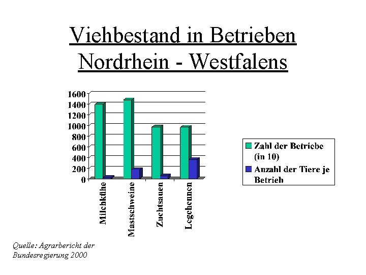 Viehbestand in Betrieben Nordrhein - Westfalens Quelle: Agrarbericht der Bundesregierung 2000 Viehbestand in Betrieben Nordrhein - Westfalens Quelle: Agrarbericht der Bundesregierung 2000