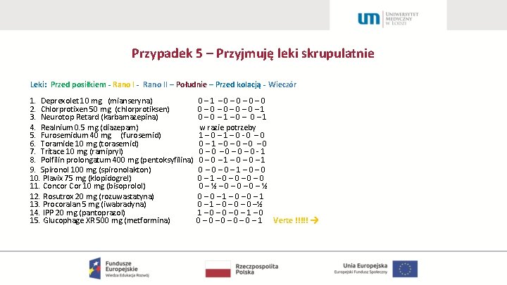 Przypadek 5 – Przyjmuję leki skrupulatnie Leki: Przed posiłkiem - Rano II – Południe