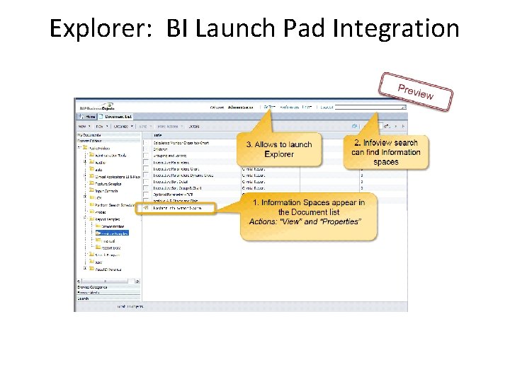 Explorer: BI Launch Pad Integration 