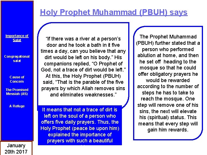 Holy Prophet Muhammad (PBUH) says Importance of Salat Congregational salat Cause of Concern The