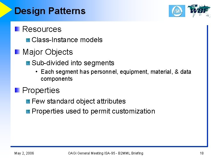 Design Patterns Resources Class-Instance models Major Objects Sub-divided into segments • Each segment has
