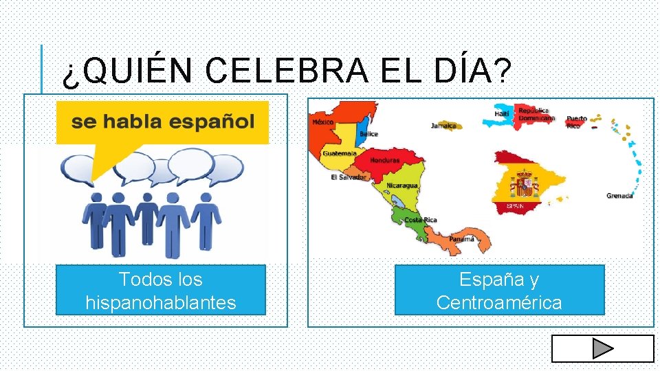 ¿QUIÉN CELEBRA EL DÍA? Todos los hispanohablantes España y Centroamérica 