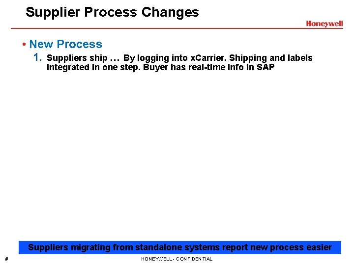 Supplier Process Changes • New Process 1. Suppliers ship … By logging into x.