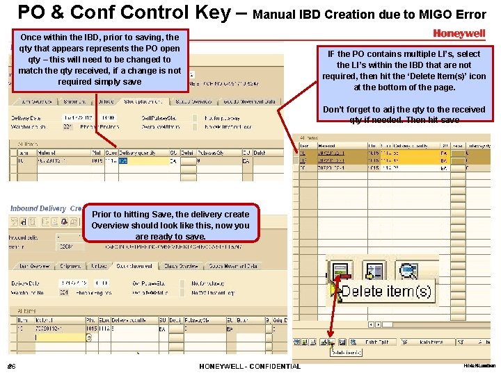 PO & Conf Control Key – Manual IBD Creation due to MIGO Error Once