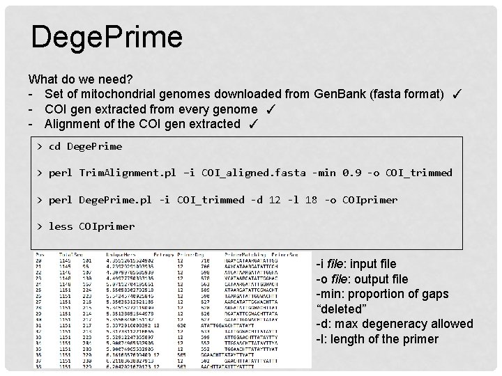 Dege. Prime What do we need? - Set of mitochondrial genomes downloaded from Gen.