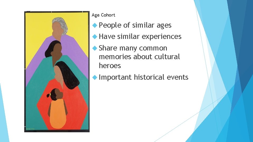 Age Cohort People Have of similar ages similar experiences Share many common memories about Age Cohort People Have of similar ages similar experiences Share many common memories about