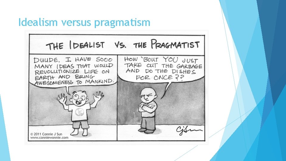 Idealism versus pragmatism Idealism versus pragmatism