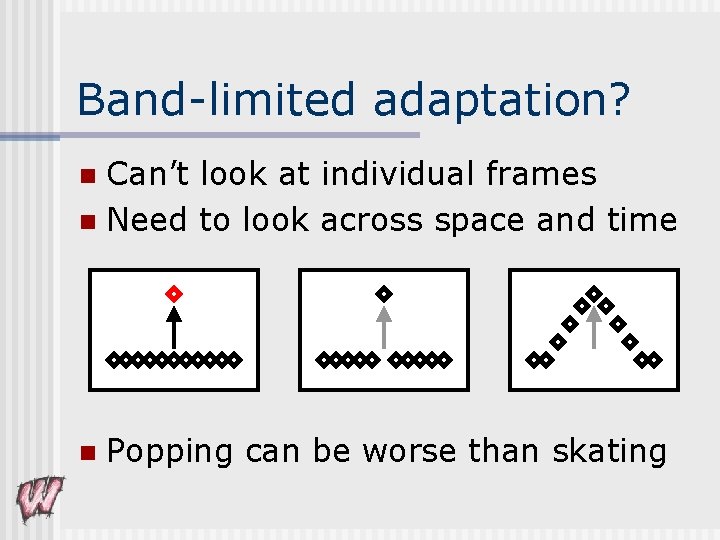 Band-limited adaptation? Can’t look at individual frames n Need to look across space and