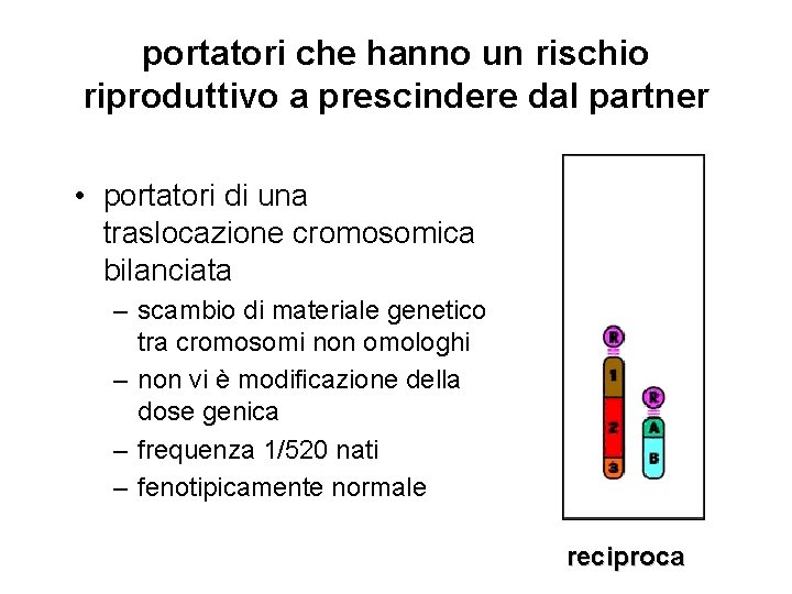 portatori che hanno un rischio riproduttivo a prescindere dal partner • portatori di una