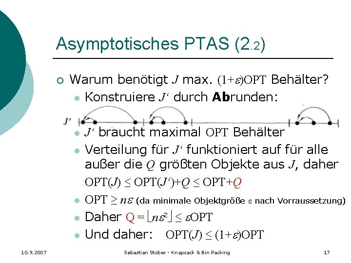 Asymptotisches PTAS (2. 2) ¡ Warum benötigt J max. (1+ )OPT Behälter? l Konstruiere